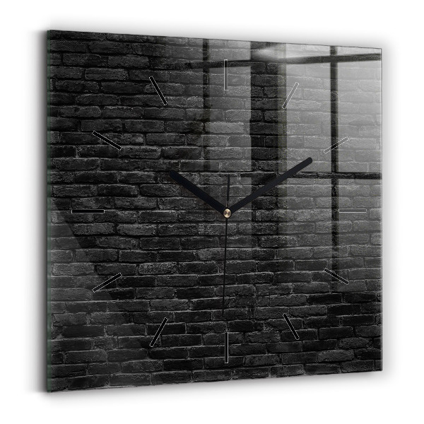 Square glass wall clock Dark brick wall