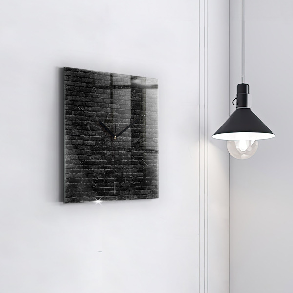 Square glass wall clock Dark brick wall