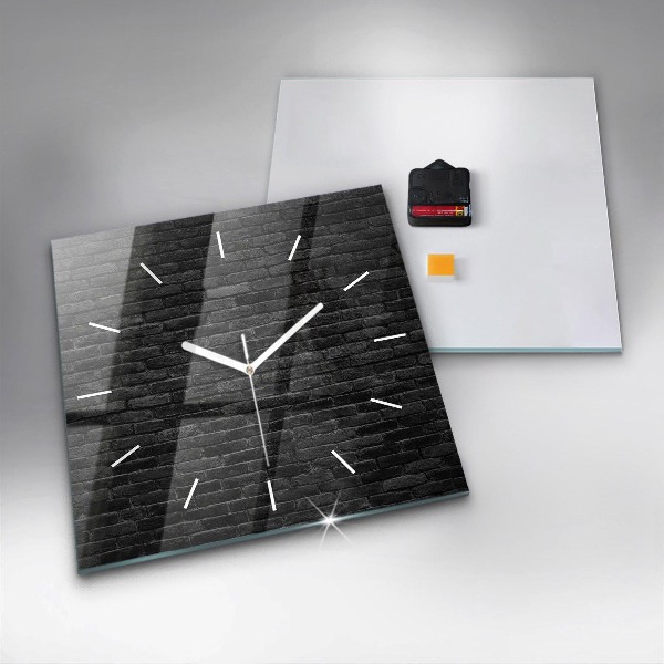Square glass wall clock Dark brick wall