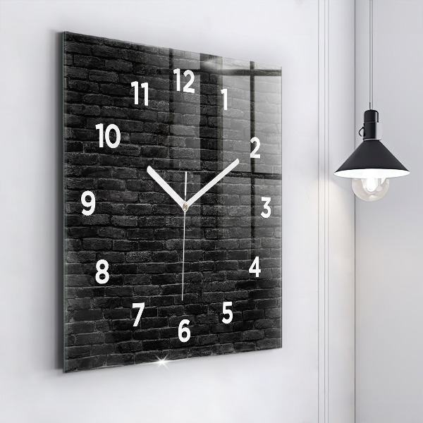 Square glass wall clock Dark brick wall