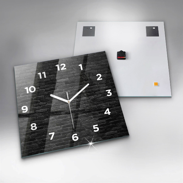 Square glass wall clock Dark brick wall