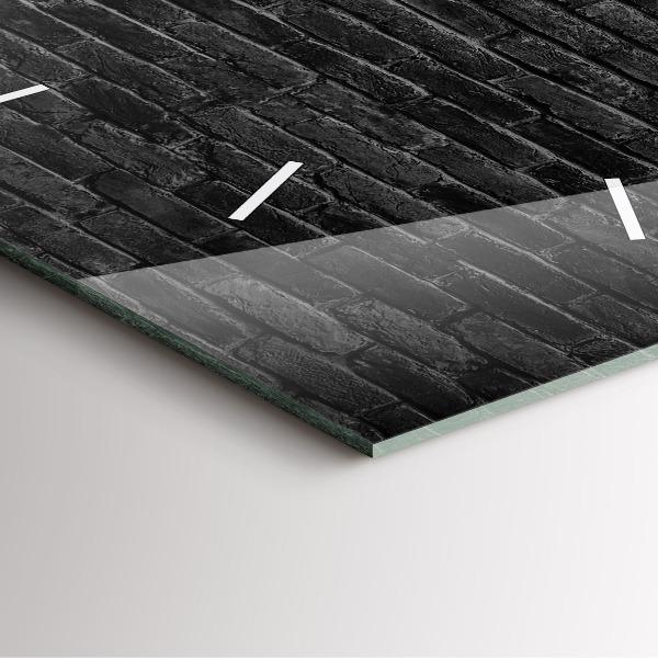 Square glass wall clock Dark brick wall
