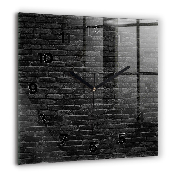 Square glass wall clock Dark brick wall