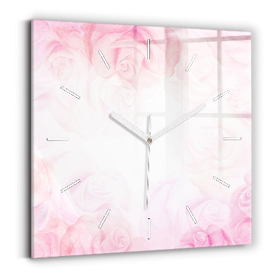 Square glass wall clock Roses abstract