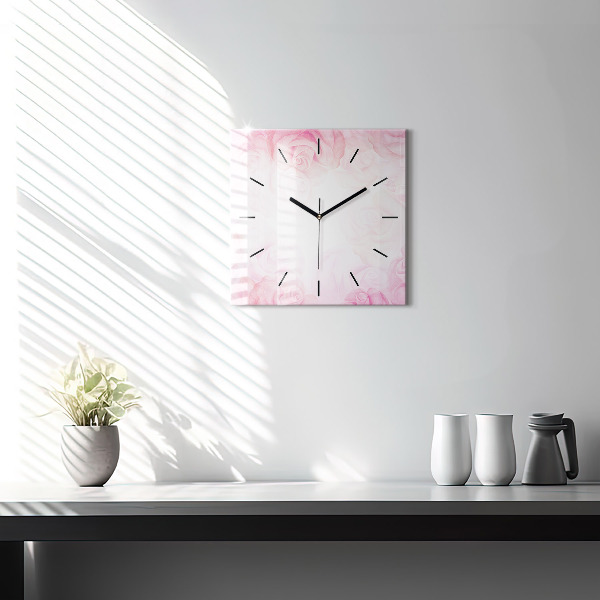 Square glass wall clock Roses abstract