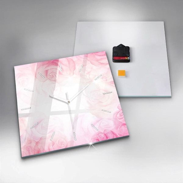 Square glass wall clock Roses abstract