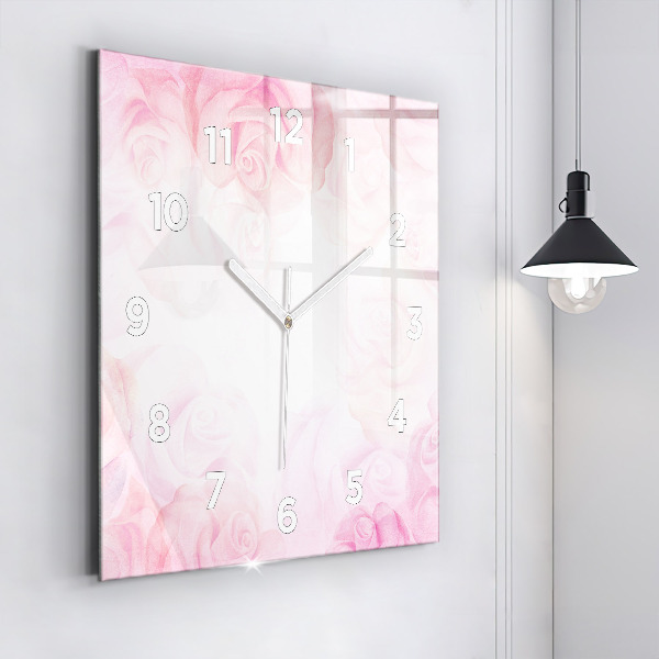 Square glass wall clock Roses abstract