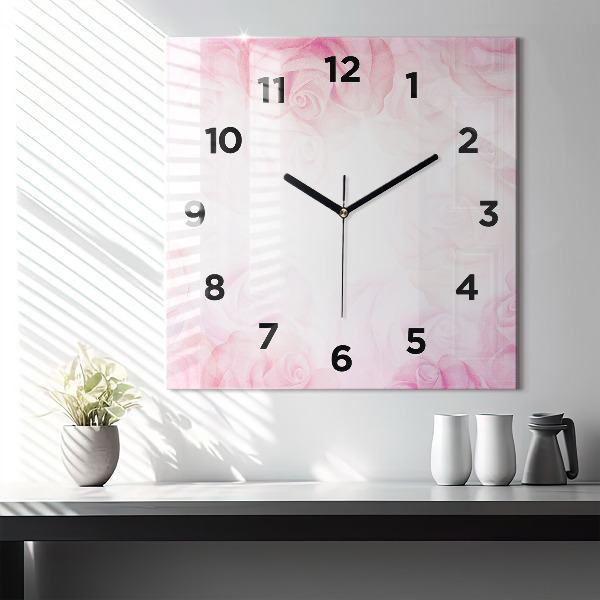 Square glass wall clock Roses abstract