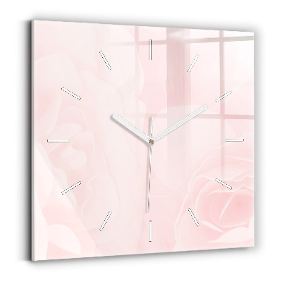 Square glass wall clock Blooming roses