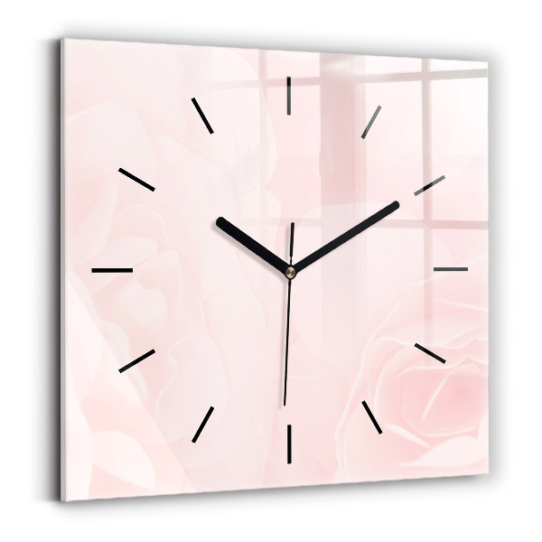 Square glass wall clock Blooming roses