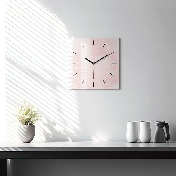 Square glass wall clock Blooming roses