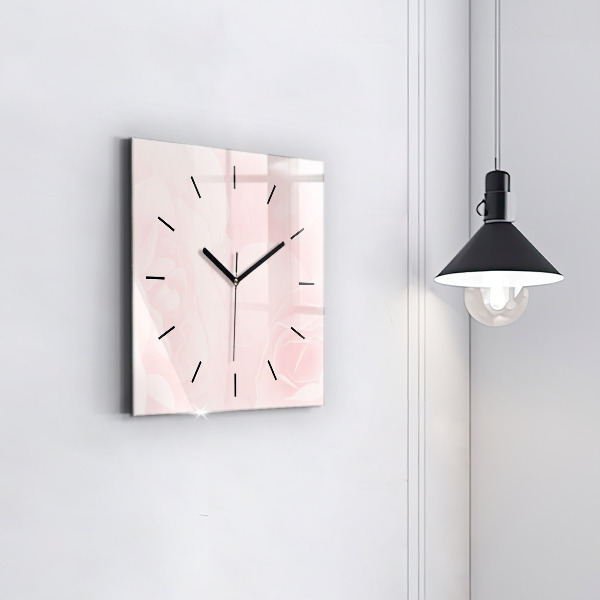 Square glass wall clock Blooming roses