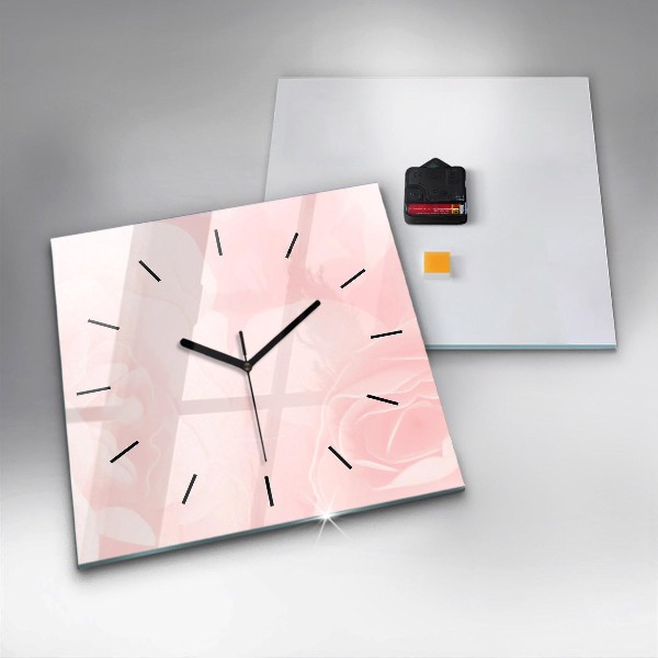 Square glass wall clock Blooming roses