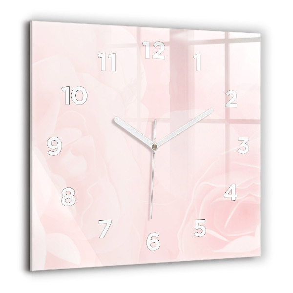Square glass wall clock Blooming roses