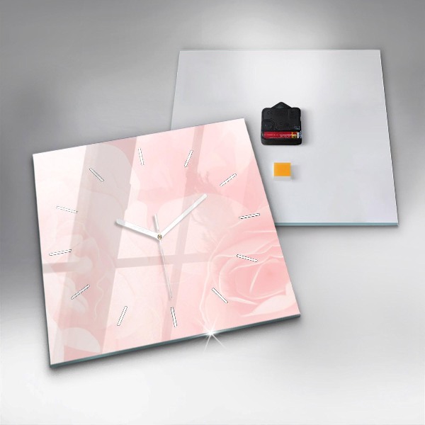 Square glass wall clock Blooming roses