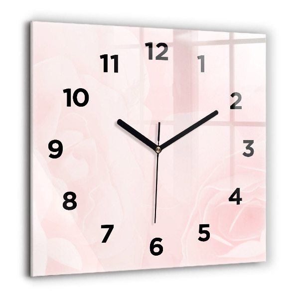 Square glass wall clock Blooming roses