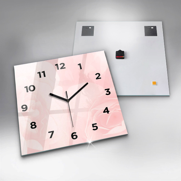 Square glass wall clock Blooming roses