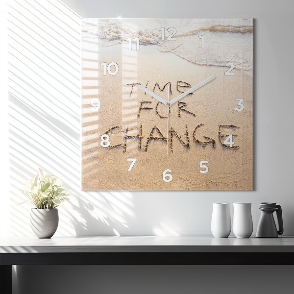 Square glass wall clock Beach Quote