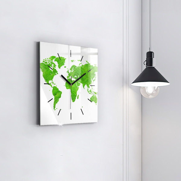 Square glass wall clock Green grass map