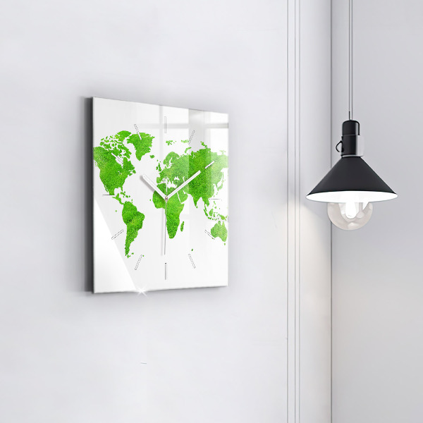 Square glass wall clock Green grass map