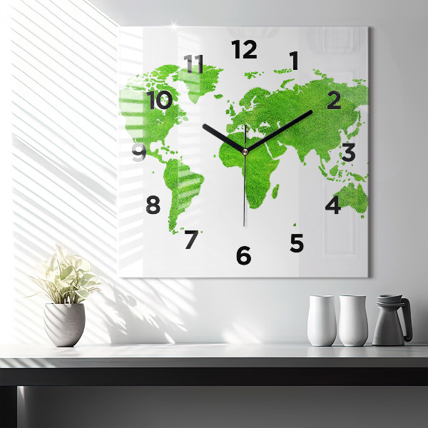 Square glass wall clock Green grass map