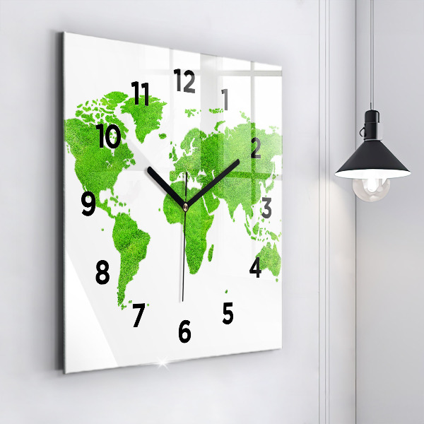 Square glass wall clock Green grass map