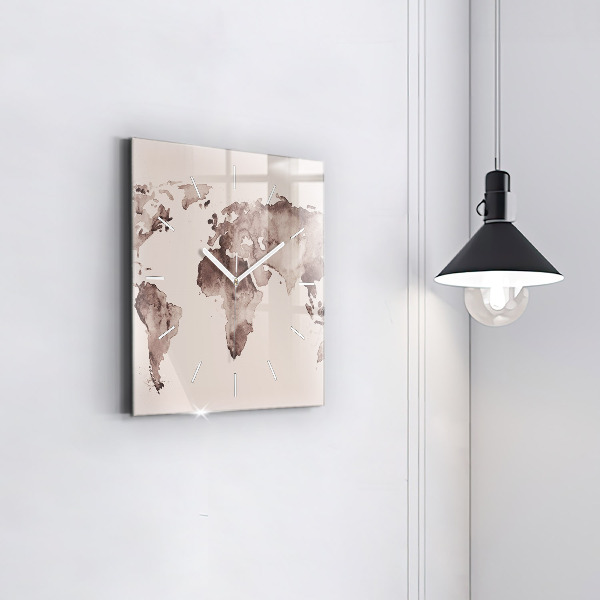Square glass wall clock Watercolor world map