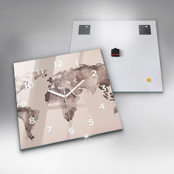 Square glass wall clock Watercolor world map