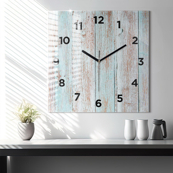 Square glass wall clock Pastel Wood