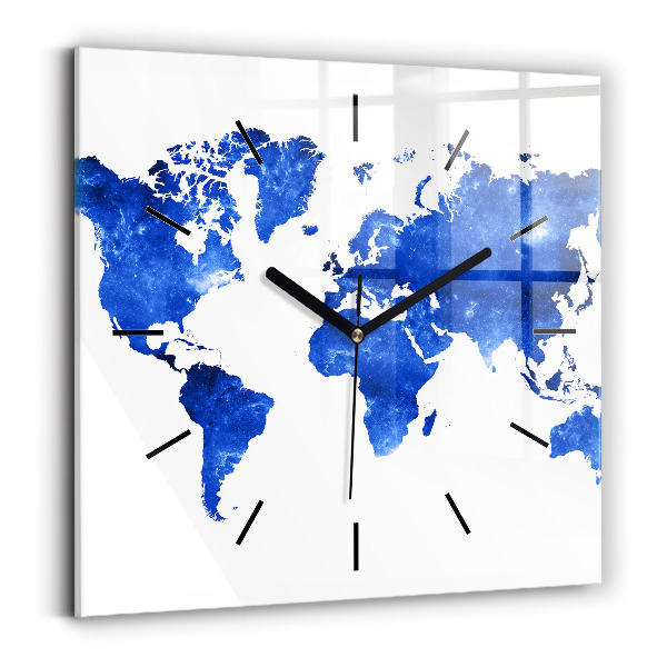 Square glass wall clock Space world map