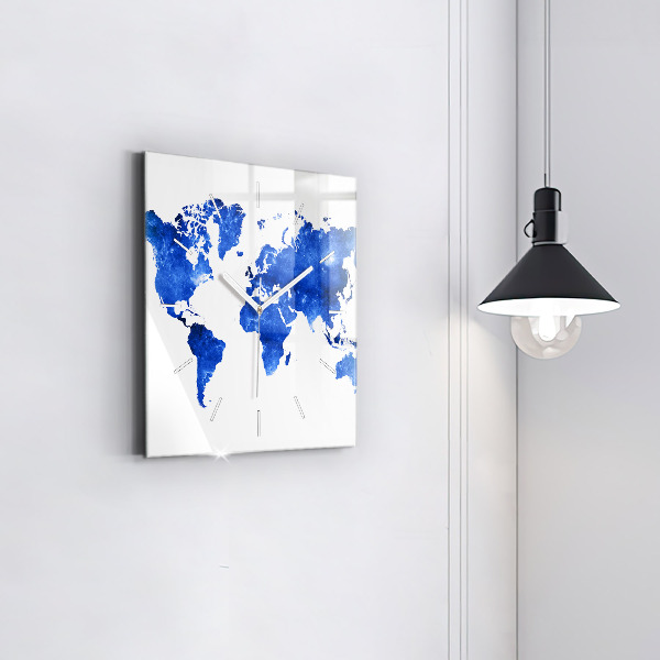 Square glass wall clock Space world map