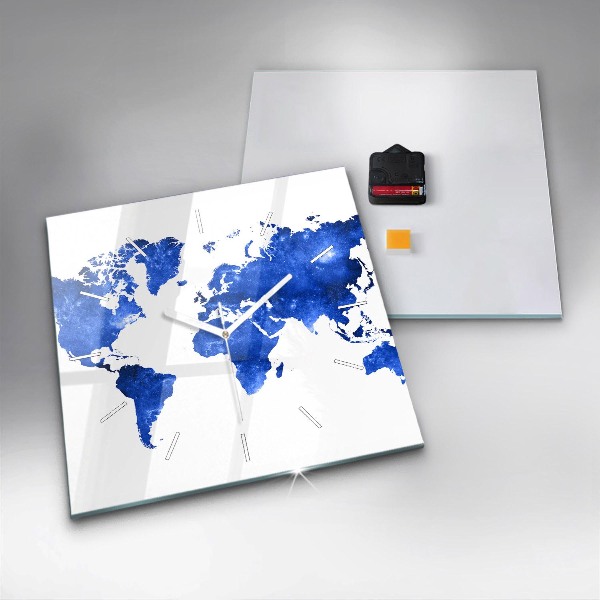 Square glass wall clock Space world map