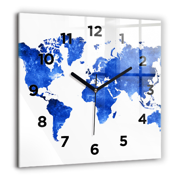 Square glass wall clock Space world map