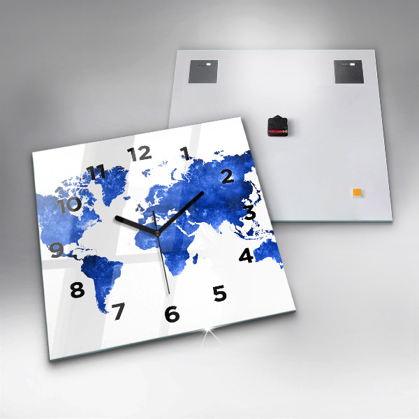 Square glass wall clock Space world map