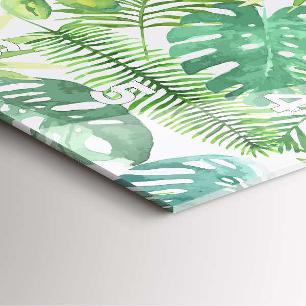 Square glass wall clock Green leaves