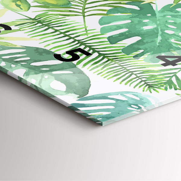 Square glass wall clock Green leaves