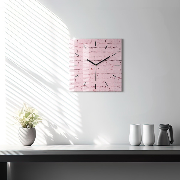 Square glass wall clock Brick wall