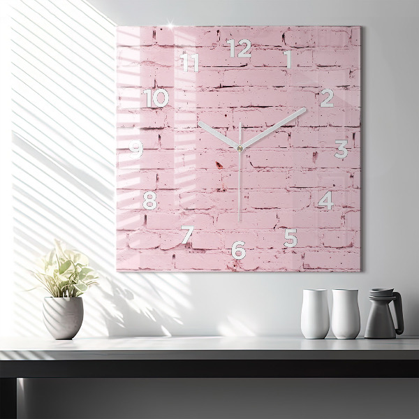 Square glass wall clock Brick wall