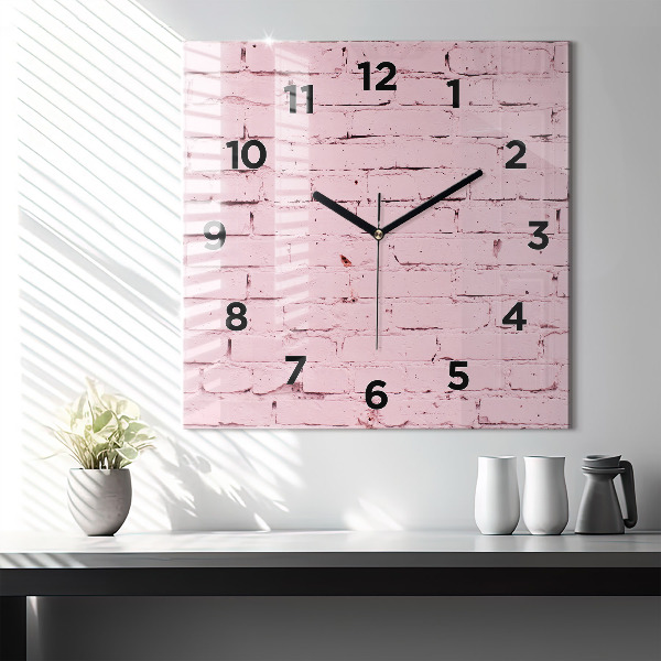 Square glass wall clock Brick wall