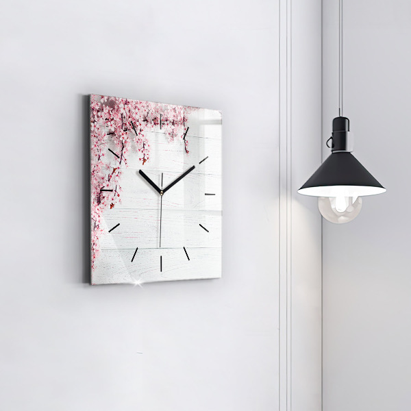 Square glass wall clock Spring flowers