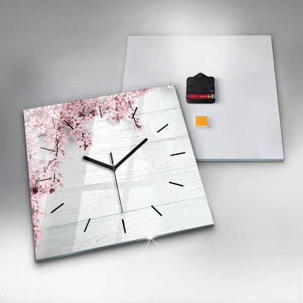 Square glass wall clock Spring flowers