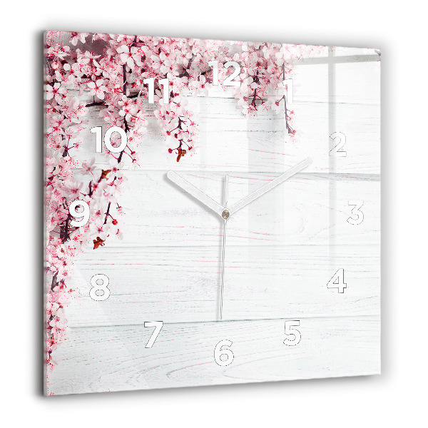 Square glass wall clock Spring flowers
