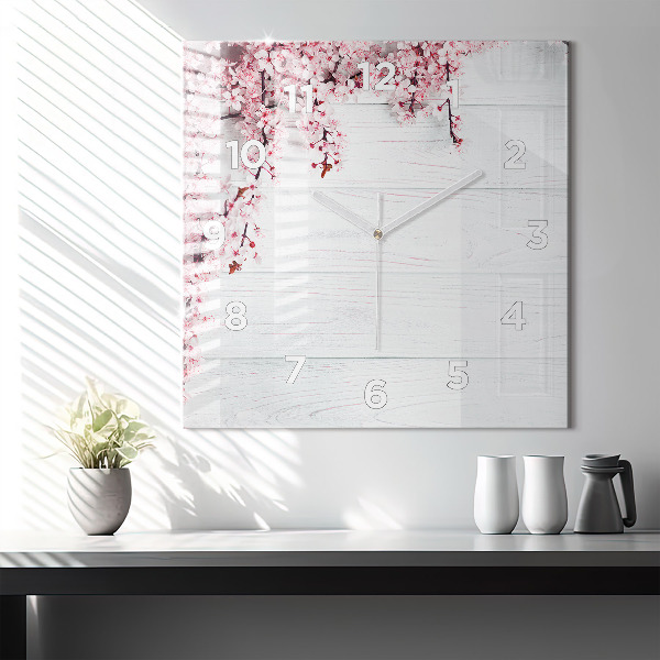 Square glass wall clock Spring flowers