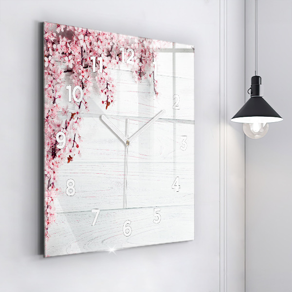 Square glass wall clock Spring flowers