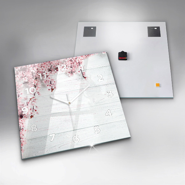 Square glass wall clock Spring flowers