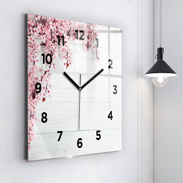 Square glass wall clock Spring flowers