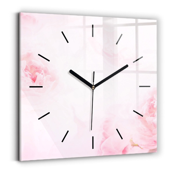 Square glass wall clock Blooming flowers