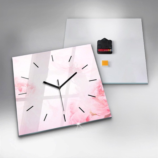 Square glass wall clock Blooming flowers