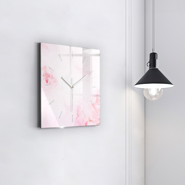 Square glass wall clock Blooming flowers
