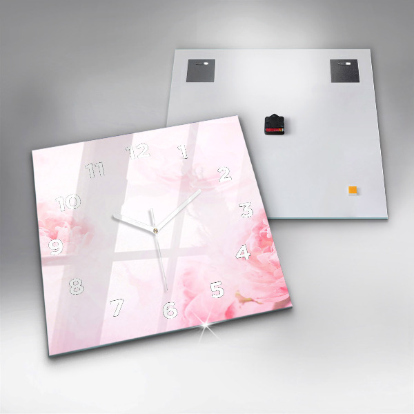 Square glass wall clock Blooming flowers